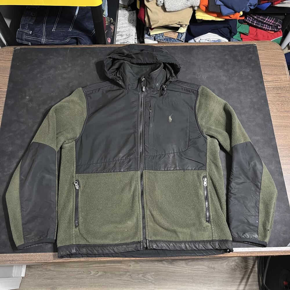Polo Ralph Lauren Polartec Fleece Jacket Vintage Anaorak Green Hooded TNF Denali